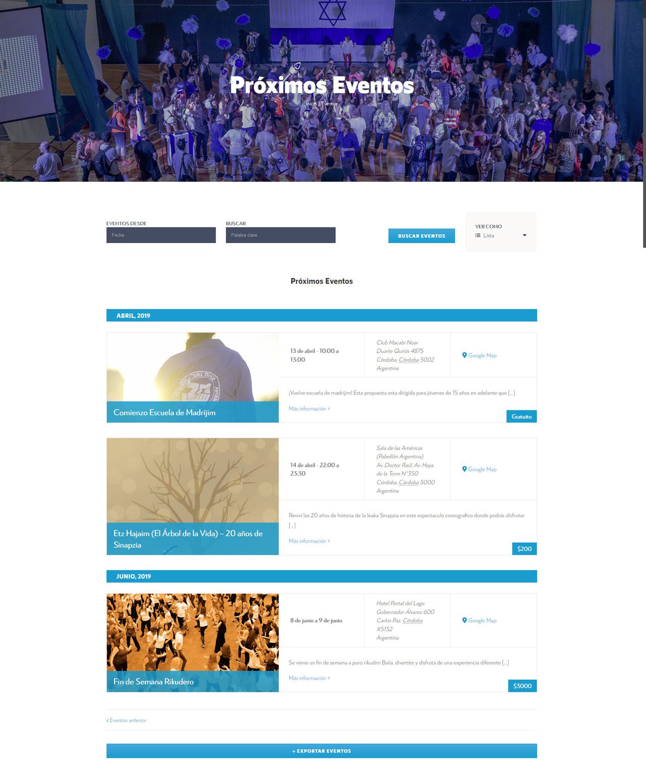 Eventos modo lista macabi noar